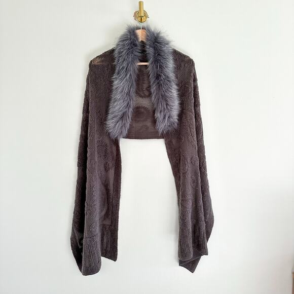 Cashmere Rabbit Fur Neck Warmer Wrap Gray One Size - Picture 2 of 10